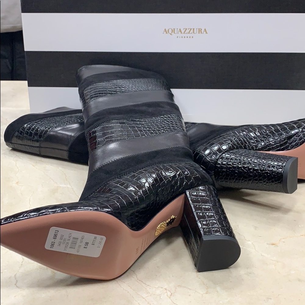 AQUAZZURA BOETTI BOOTS IN BLACK SUEDE AND LEATHER SLIP ON STYLE SIZE 8.5 - Picture 9 of 10